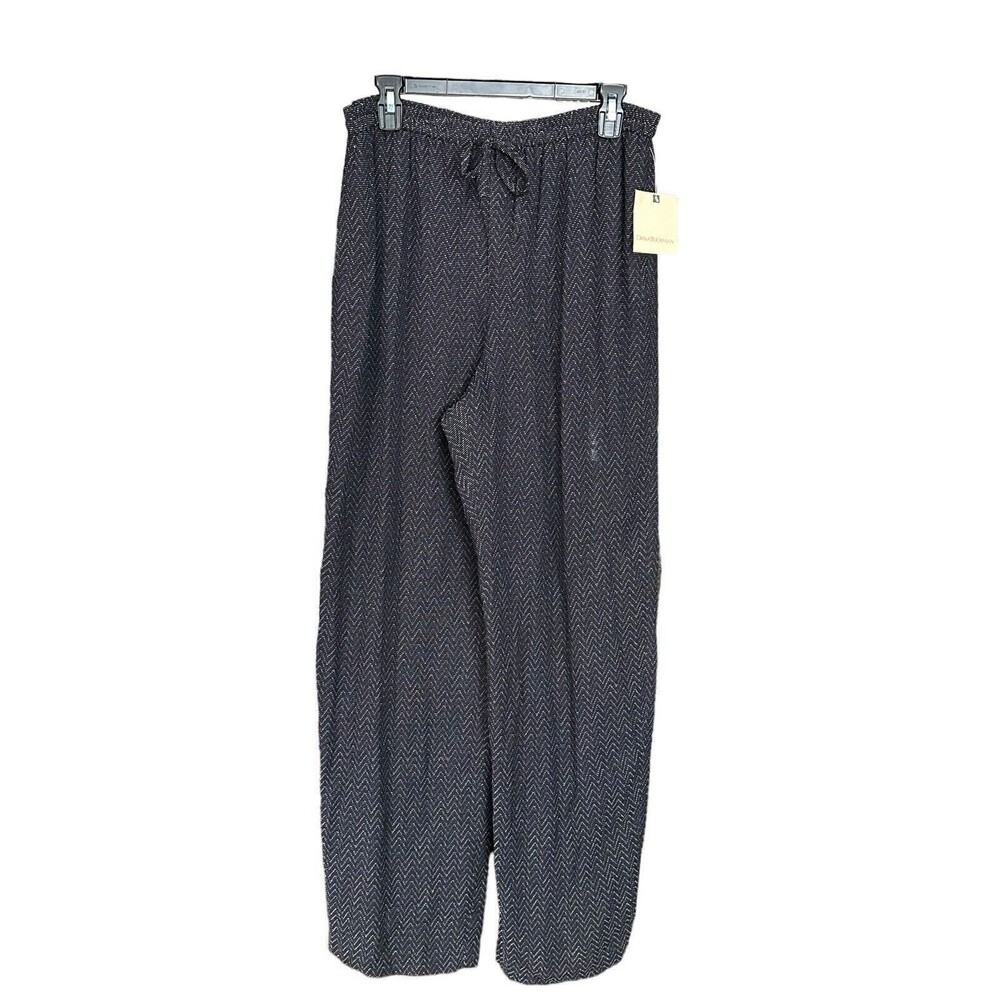 NWT $208‎ Dana Buchman Size 8 Lined Stretch Zigzag Navy Cream Straight Leg #X3-3